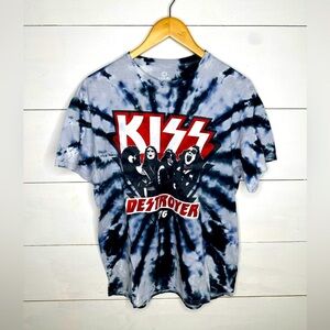 Liquid Blue Tie-Dye Kiss Destroyer 1976 Graphic Tee Size Large